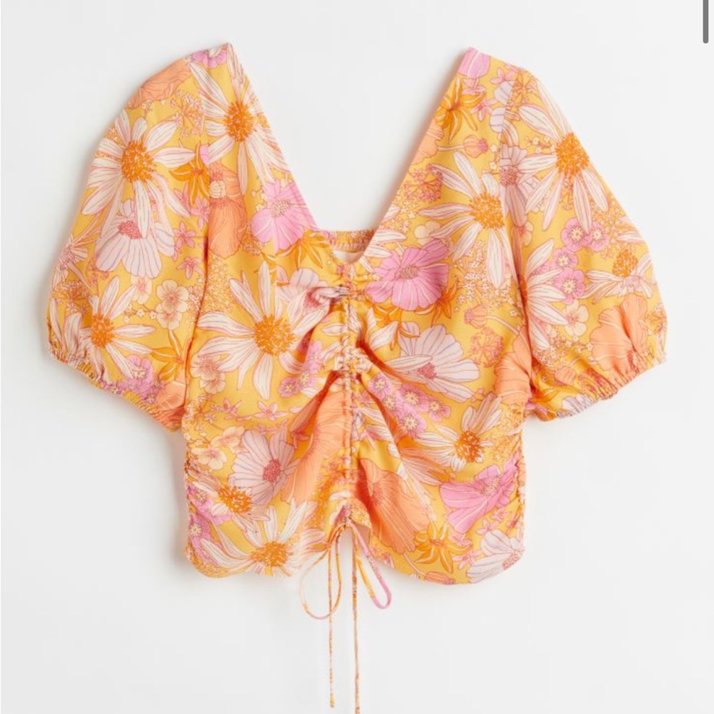Puff sleeve crop top 70s Floral
